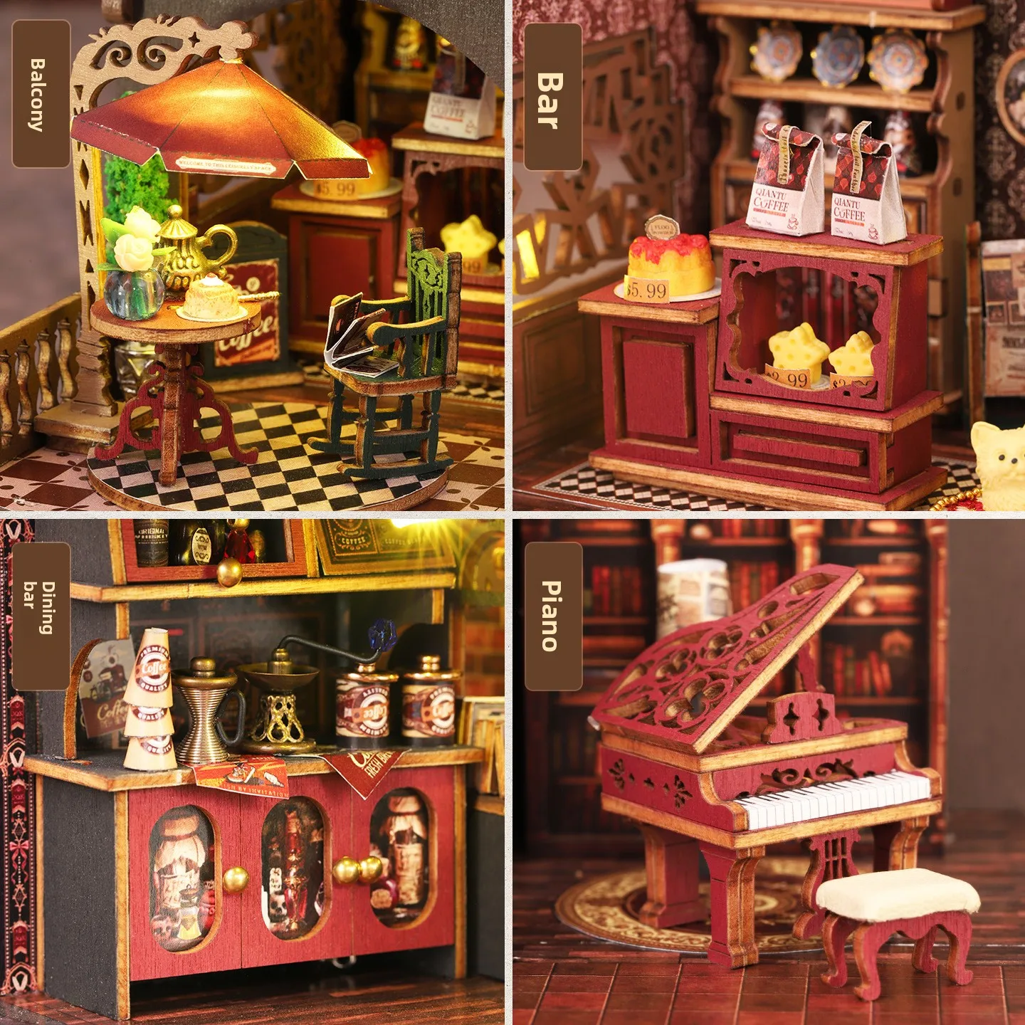 DIY 3D Wooden Coffee House Boo - đánh giá và giá Model Kit Manual