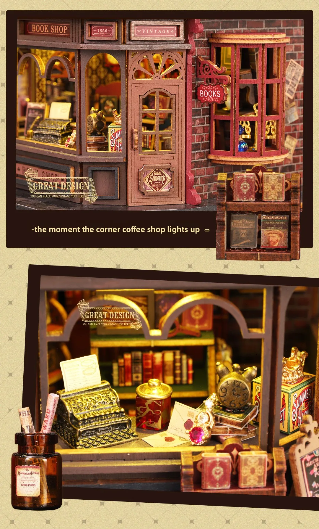 DIY 3D Wooden Coffee House Boo - đánh giá và giá Model Kit Manual
