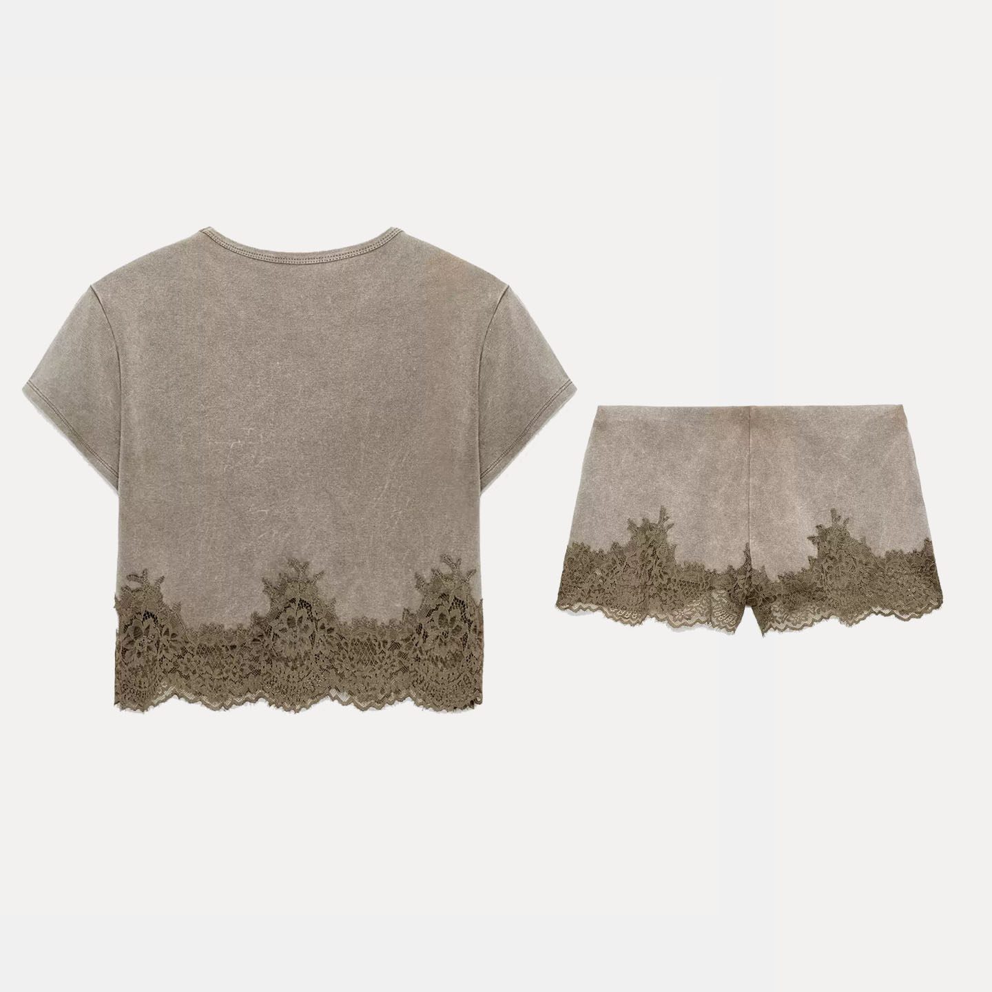 Womens Short Sleeve Lace Trim  - đánh giá và giá Wash Effect Set